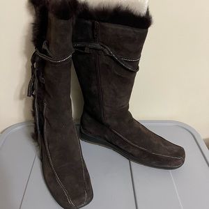 Boots with Low Wedge, Faux Fur, Lace Tie